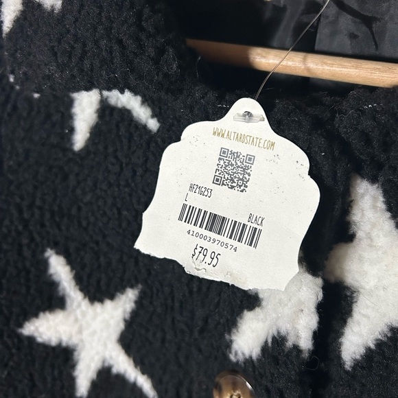 NEW altar’d state Black+White Star Sherpa Cropped Collared Jacket w/Buttons - Picture 2 of 10